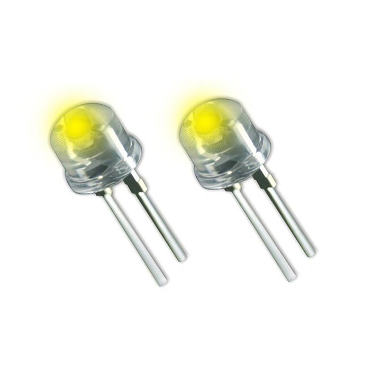 Two yellow LED lights on a white background