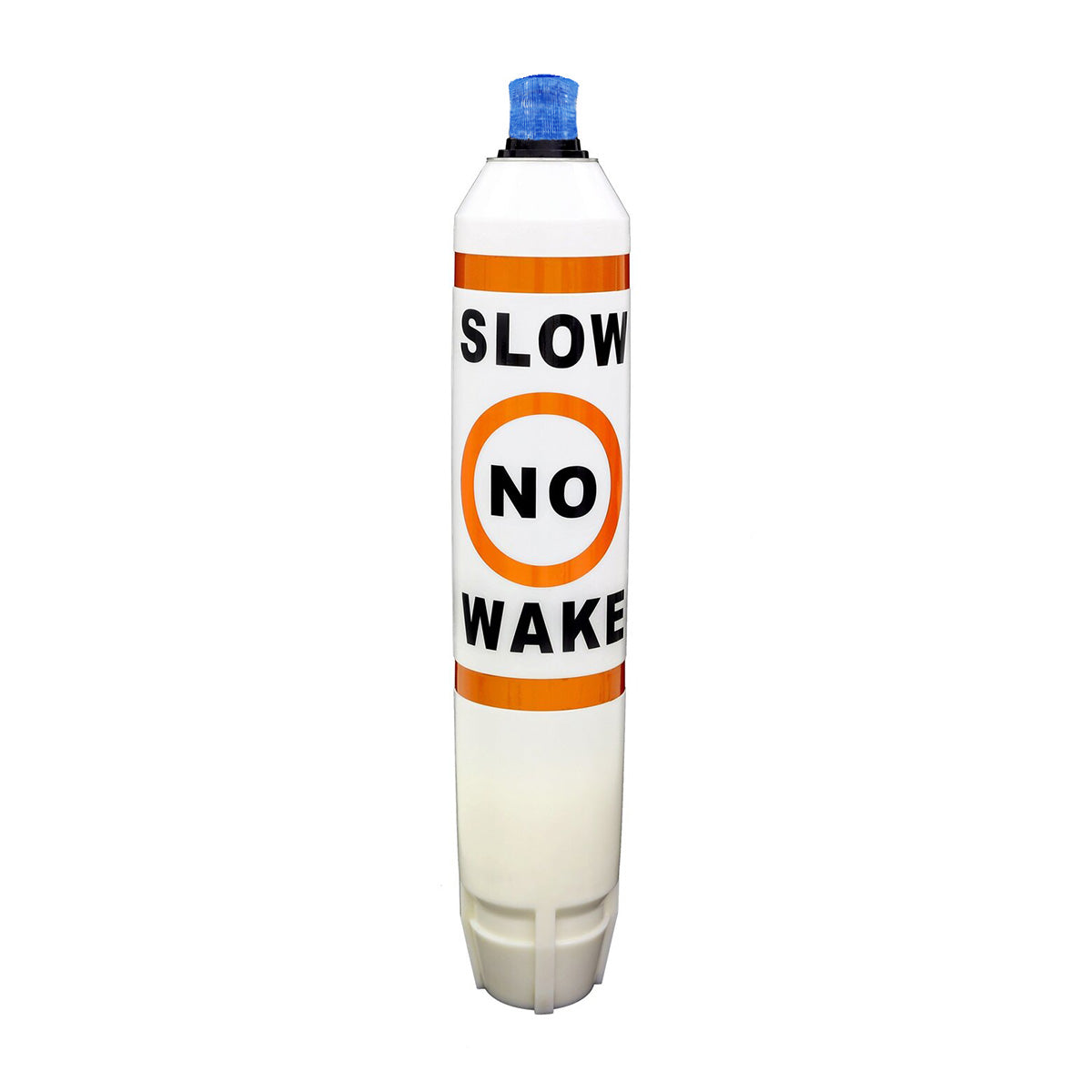 Floatation device with 'Slow No Wake' warning sign on a white background