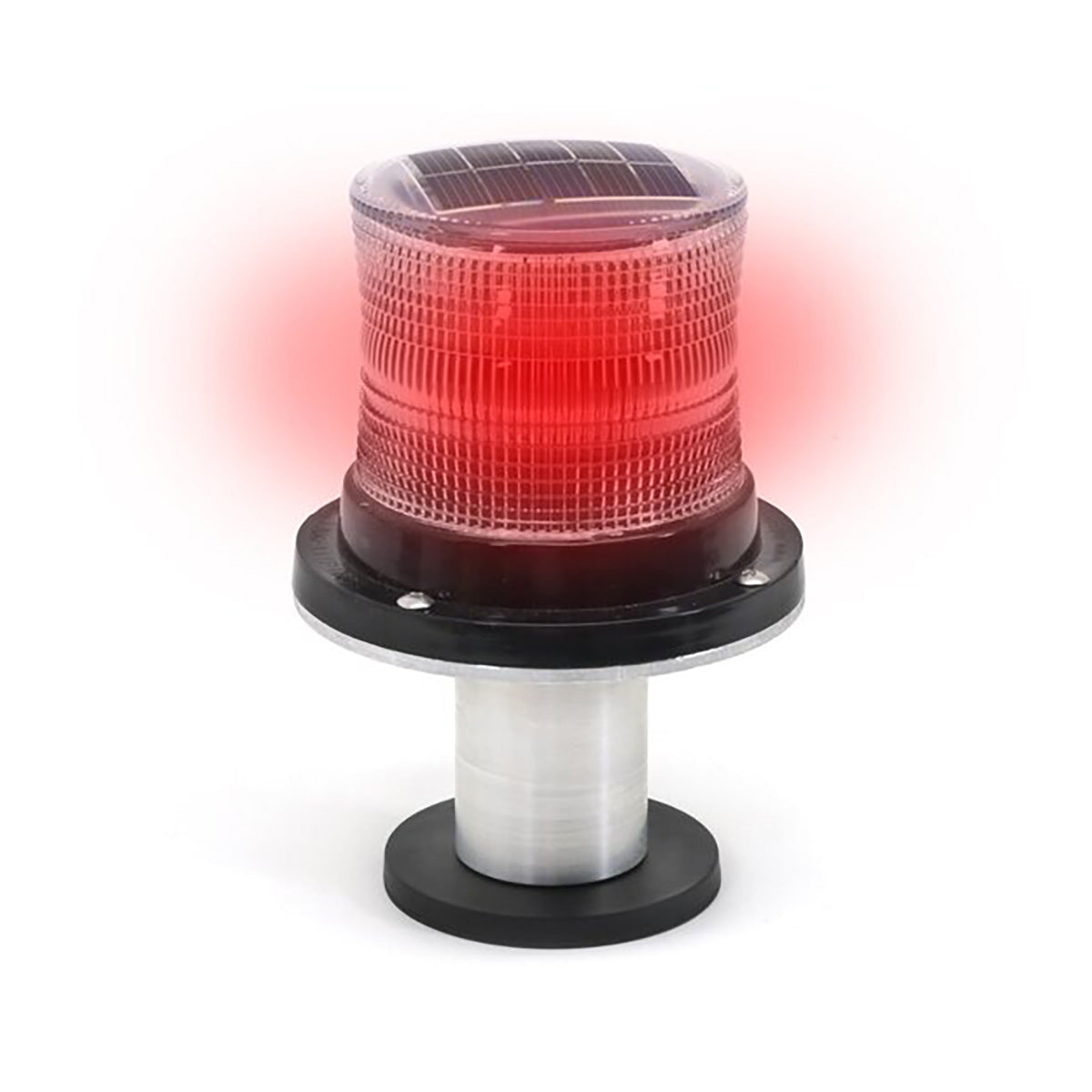 Red warning light with solar panel on a white background