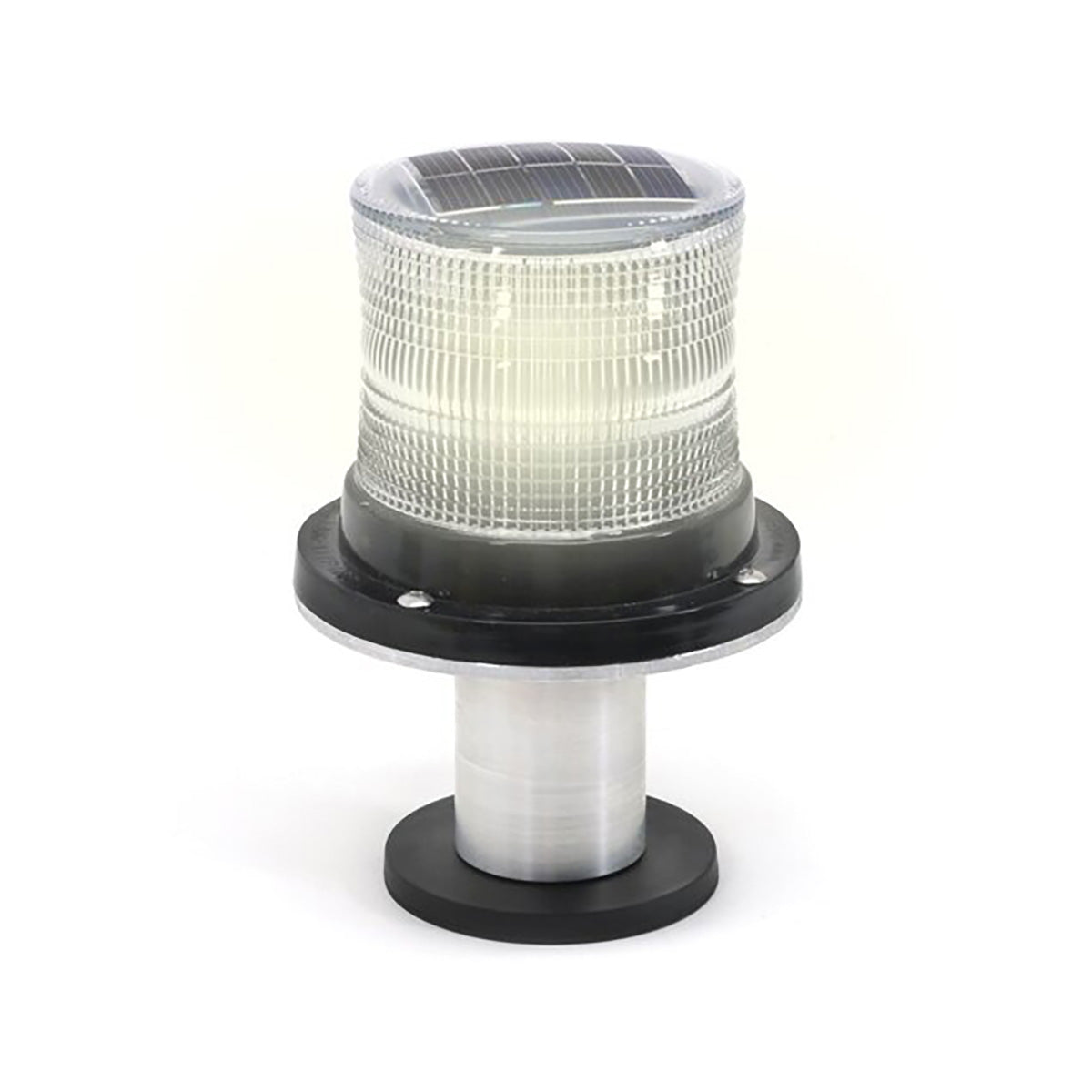 Solar-powered LED light on a white background
