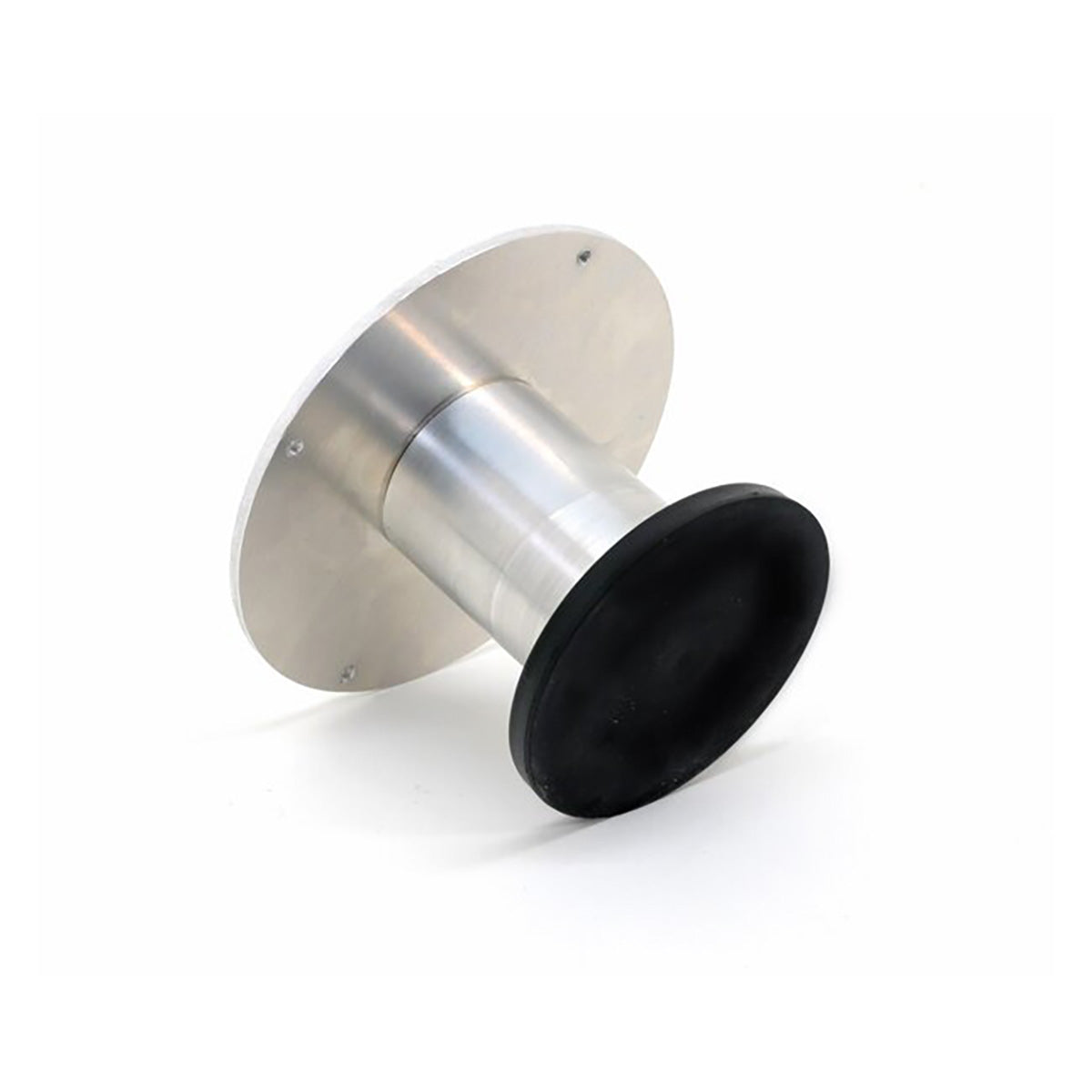 Metallic object with a black base on a white background
