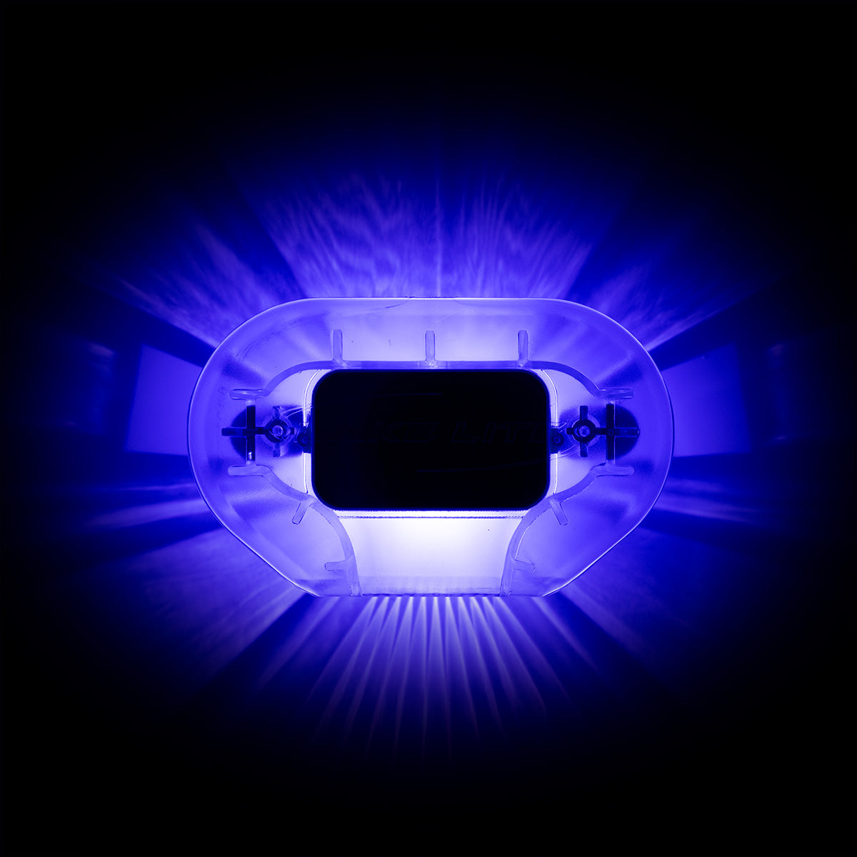 Blue LED light on a black background