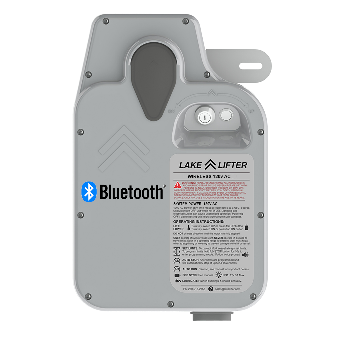 Lake Lifter AC direct drive boat lift motor with Bluetooth control, front view