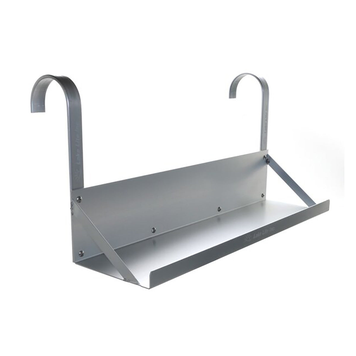 Dual hanging boat lift battery tray with hook arms