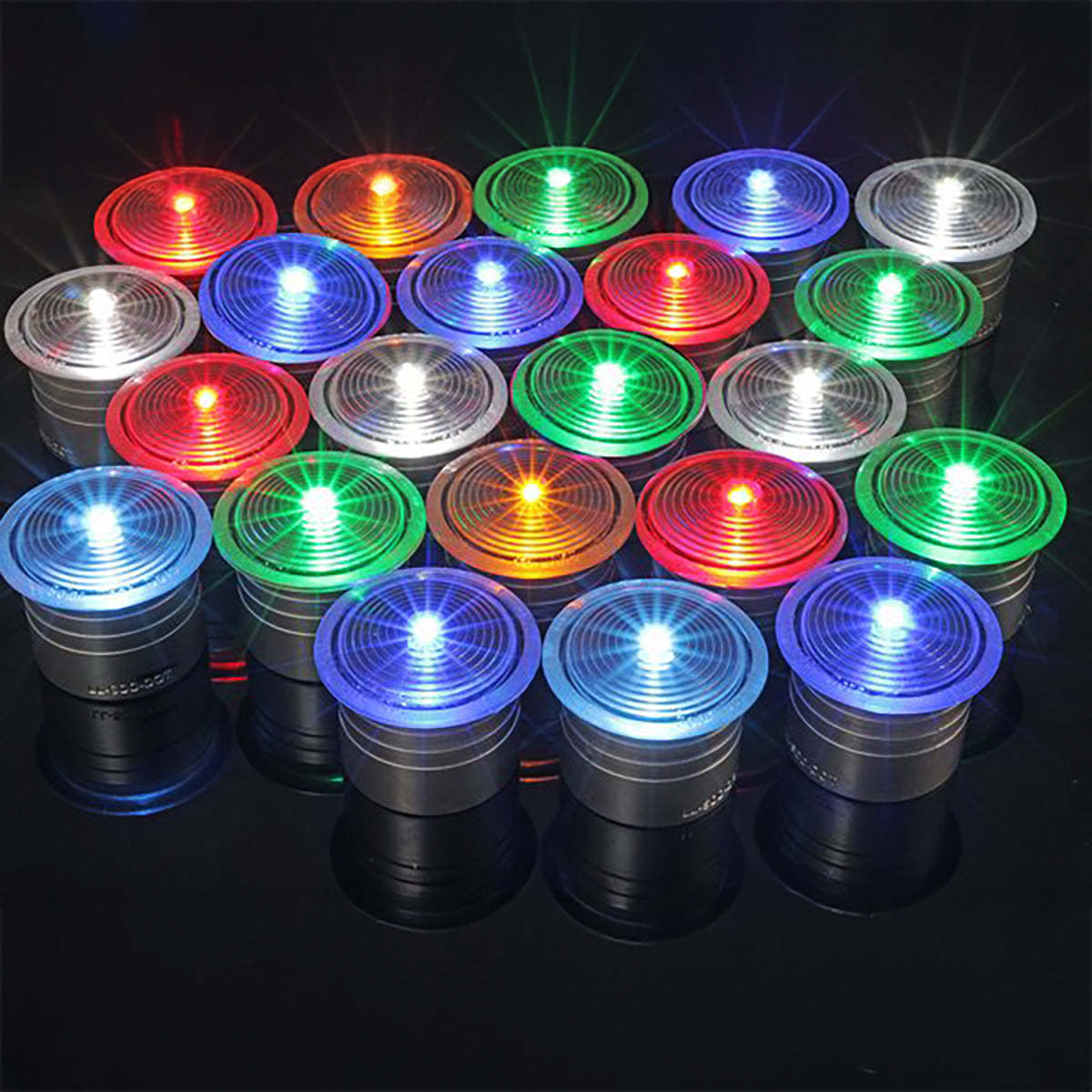 Set of colorful LED lights on a black background