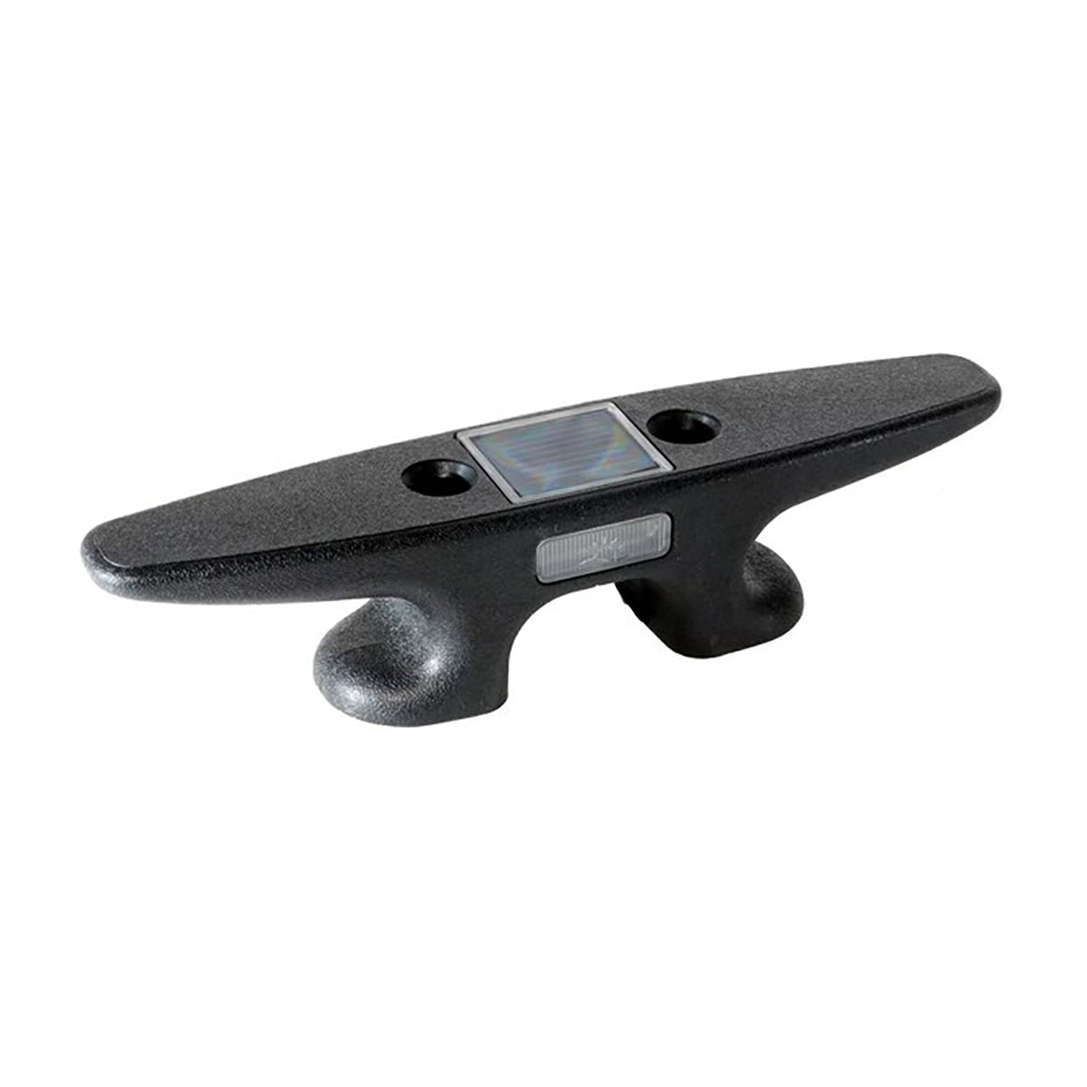 8-inch solar cleat light in black with solar panel on top