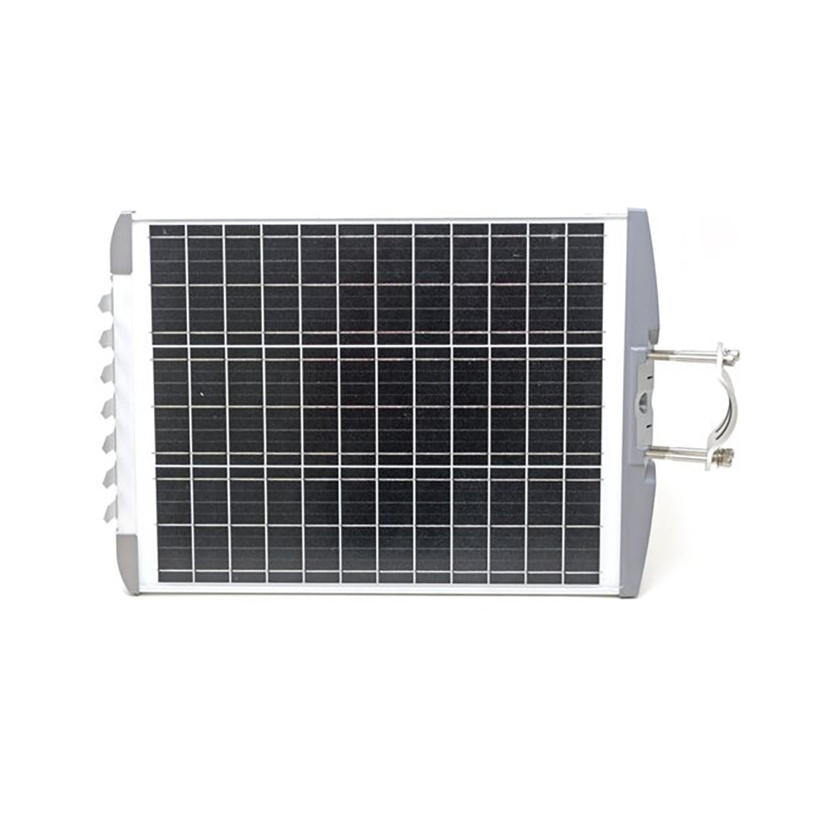 Solar panel with metal frame on a white background