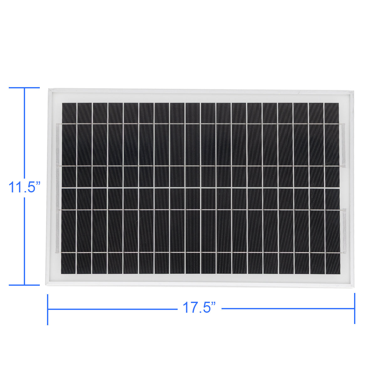 15W 12V HD solar panel dimensions: 17.5 in wide by 11.5 in tall