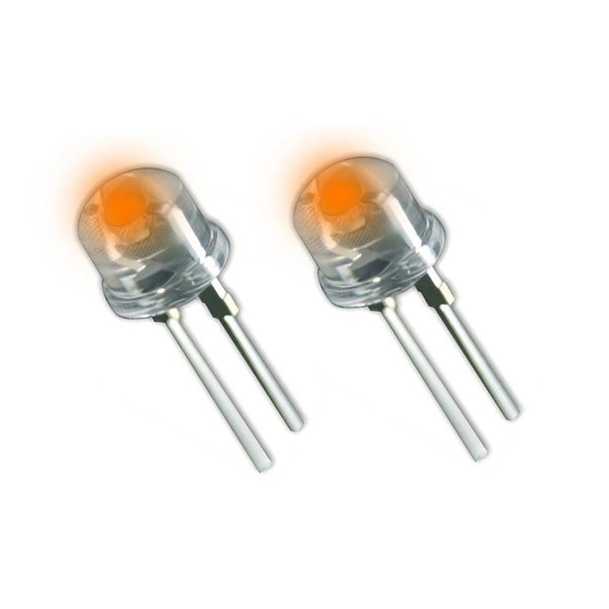 Two orange LED lights on a white background
