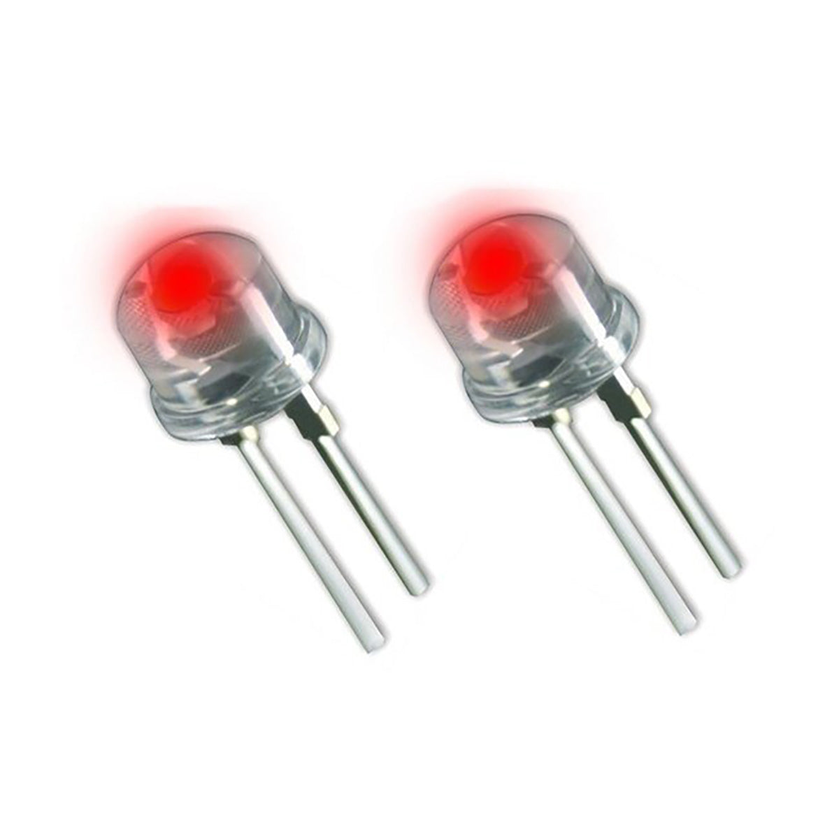 Two red LED lights on a white background