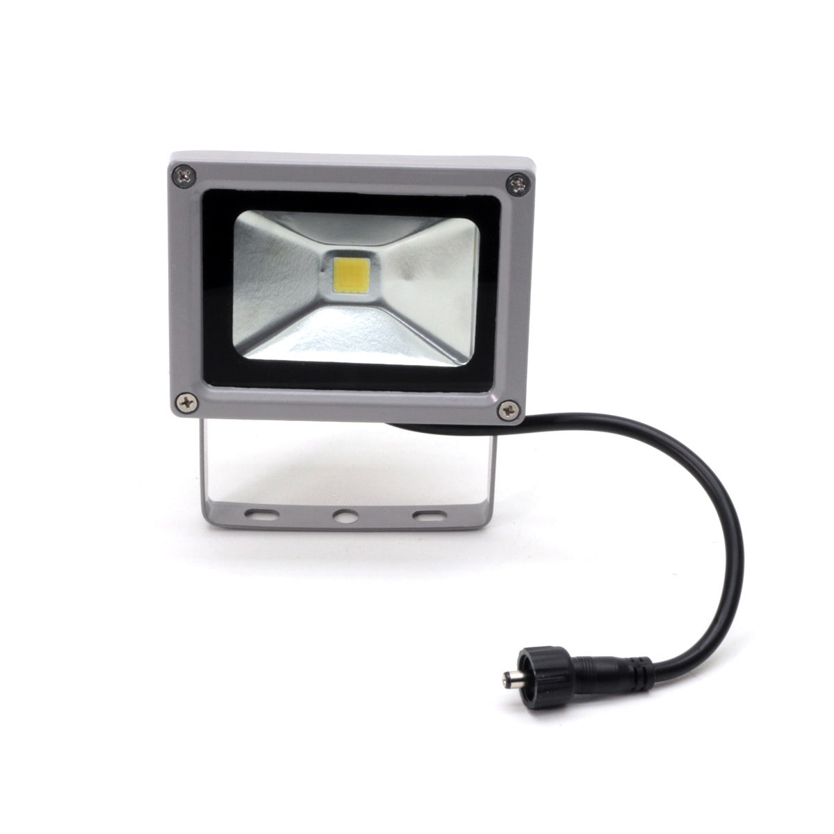 LED flood light with power cord on a white background