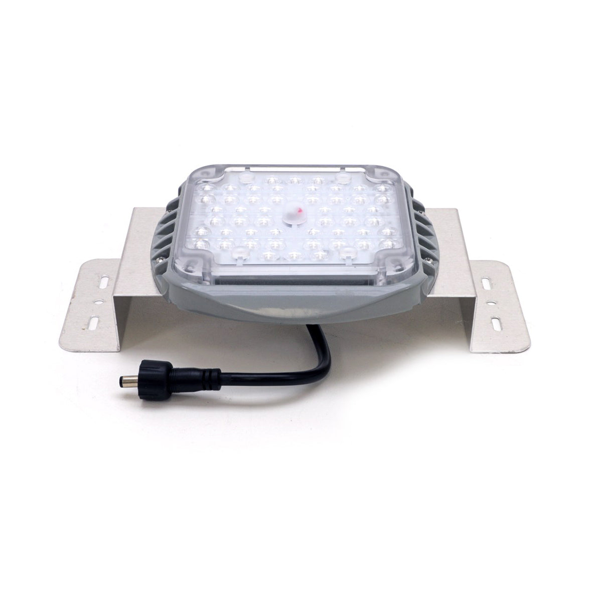 LED light fixture with mounting bracket on a white background