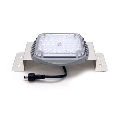 LED light fixture with mounting bracket on a white background
