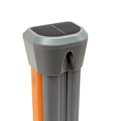 Gray and orange solar-powered post top on a white background