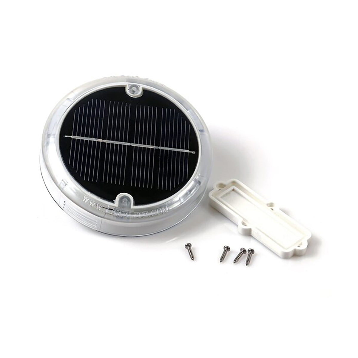 Solar panel with mounting hardware on a white background