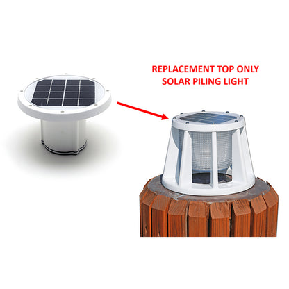 Solar piling light with replacement top on a white background