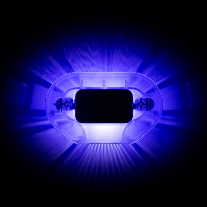 Blue LED light on a black background