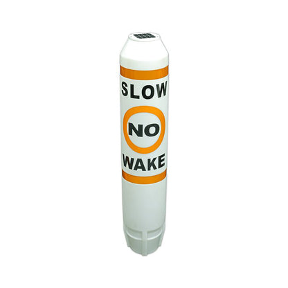  cylindrical sign with 'SLOW NO Wake' text on a white background