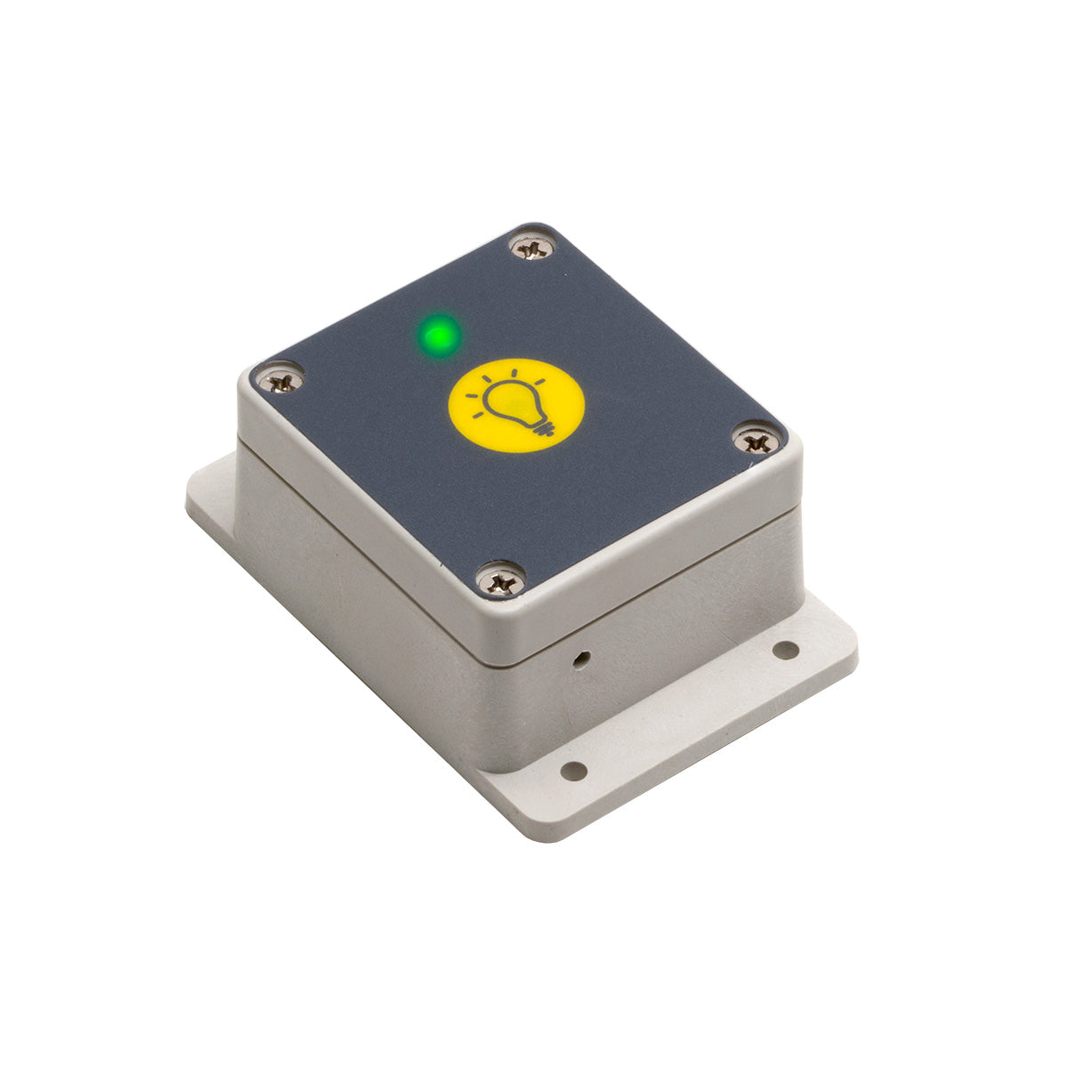 Rectangular electronic device with a light bulb icon on a white background