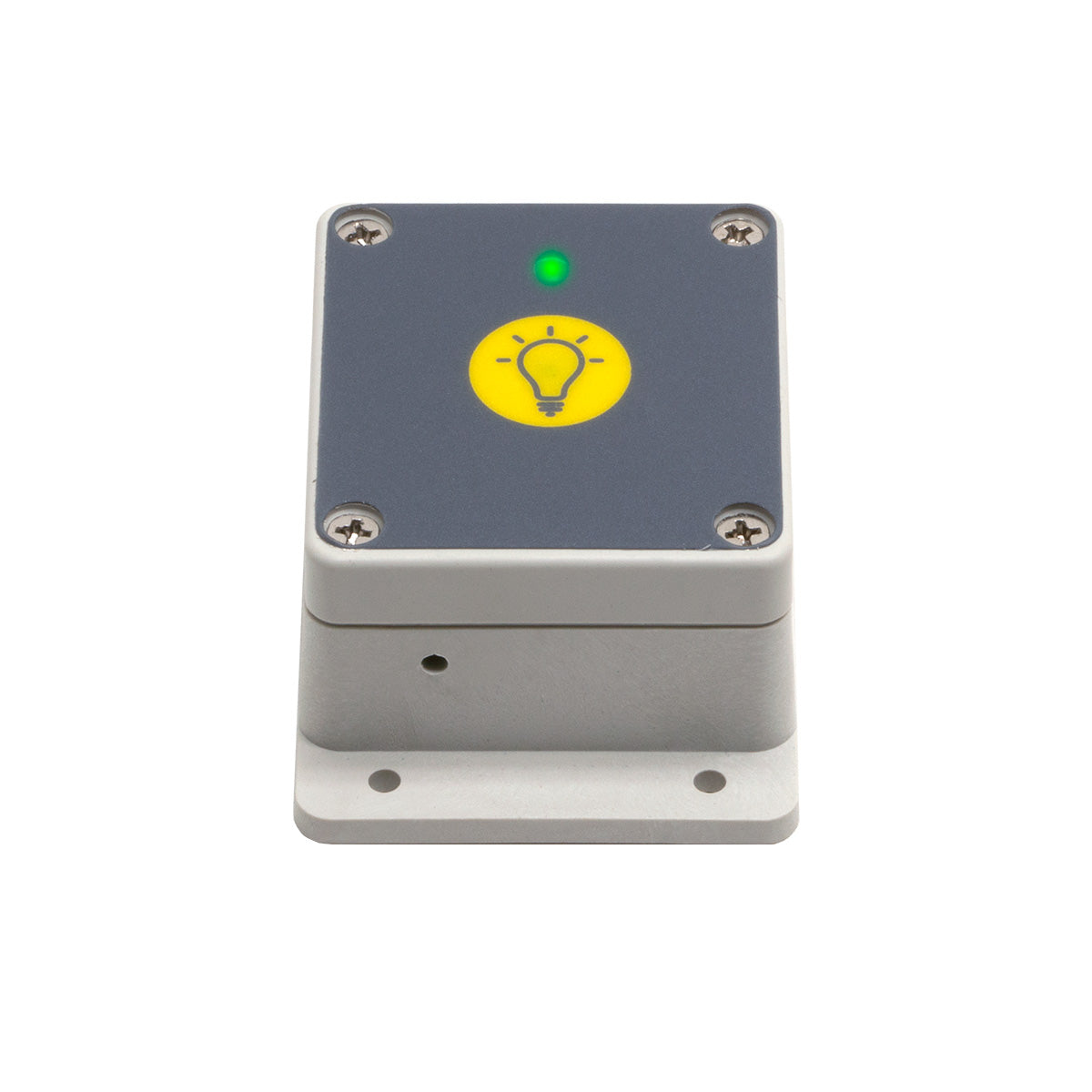 Rectangular electronic device with a yellow light bulb icon on a white background