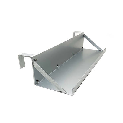 Dual hanging boat lift battery tray with square arms, angled view