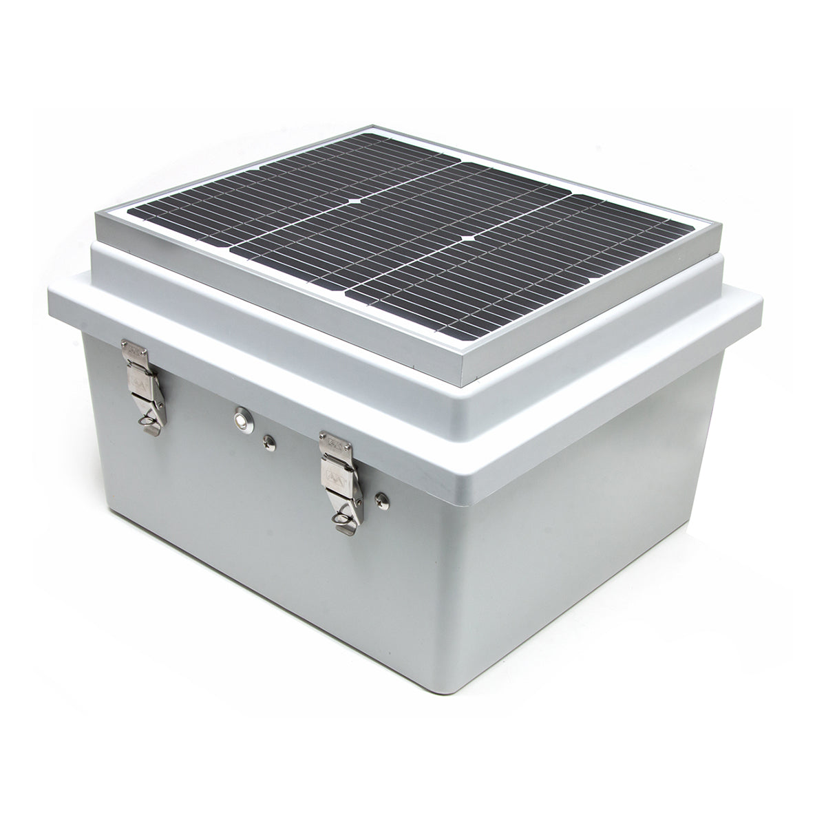 Gray Lake Lite boat lift solar charging box with a solar panel built into the lid