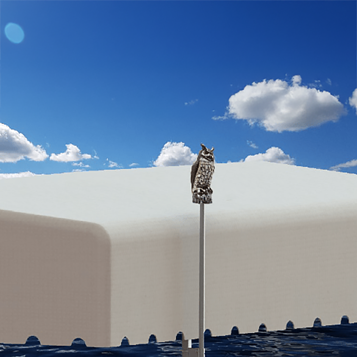  Great Horned Owl Scare Kit Lake Lite Boat Lift Great Horned Owl Scare Kit helps to keep those annoying birds from perching on your canopy.