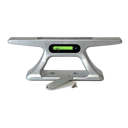 10-inch aluminum solar cleat light glowing green, shown with its mounting plate