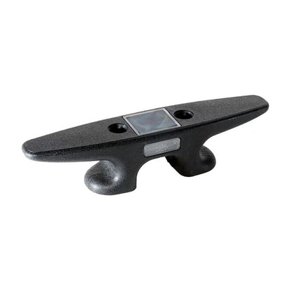 8-inch solar cleat light in black with solar panel on top