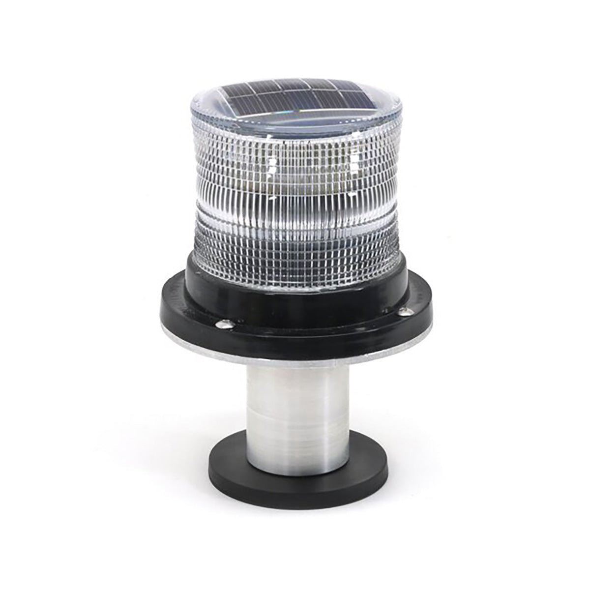 Solar marine barge light with clear lens on a pole mount