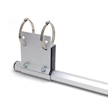 Solar panel mounting base with hose clamps. 