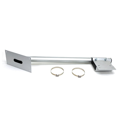 Solar panel mounting arm with bracket attached and hose clamps. 